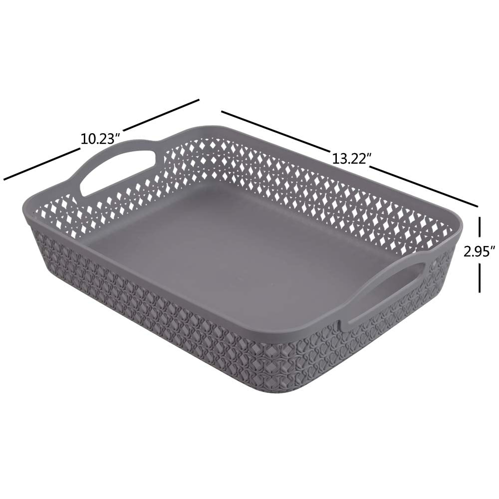 Kekow Plastic Storage Tray Basket with Handle, Set of 6, Gray