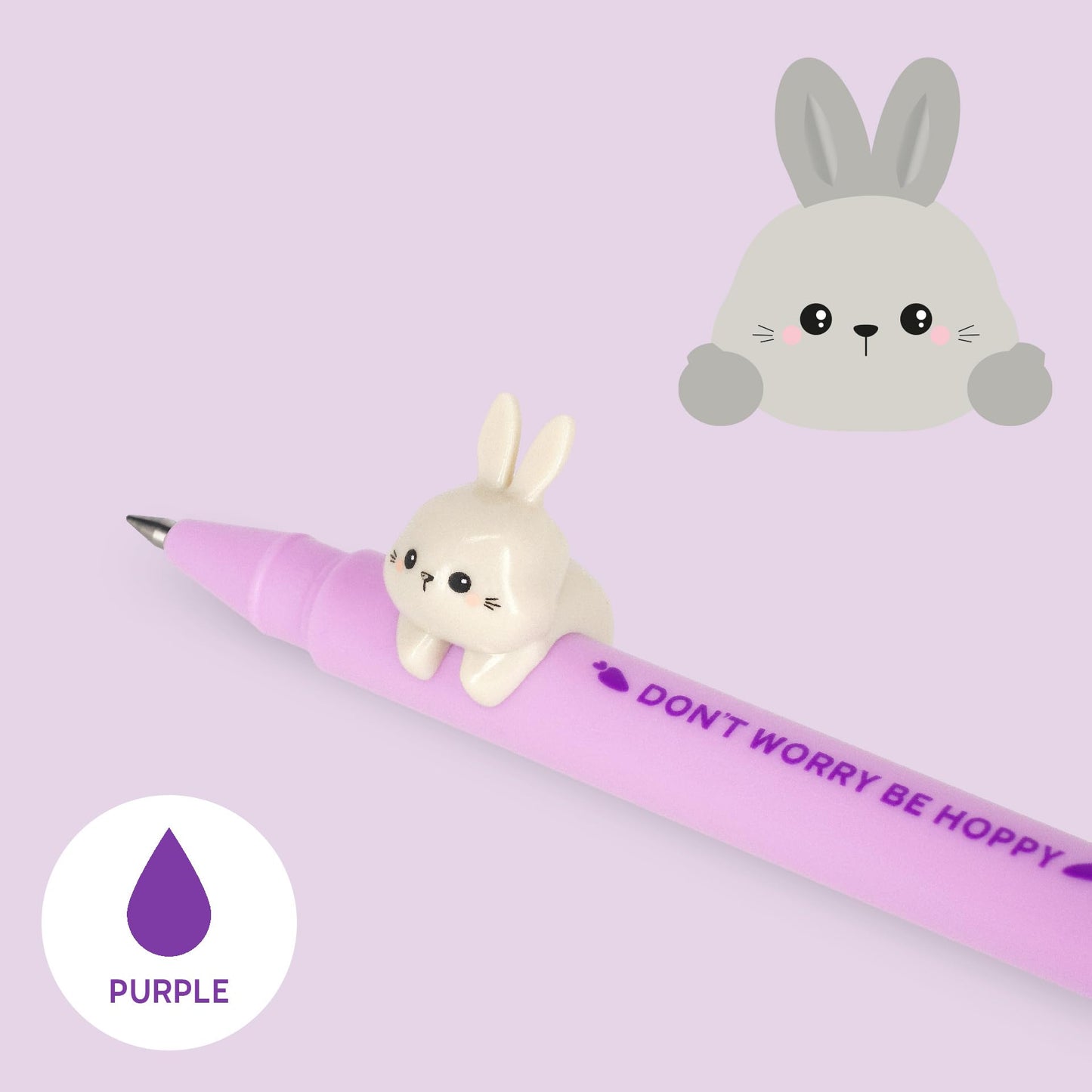 Legami - Animal Decorative Gel Pen - Lovely Friends, Bunny Theme, No Roller, Violet Ink, Removable