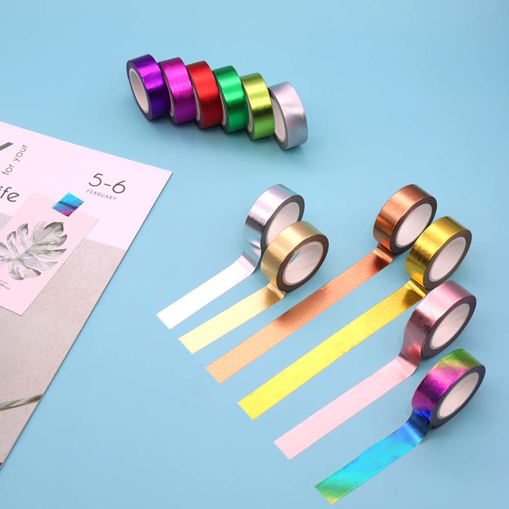 6 Rolls Solid Colorful Foil Washi Tape Set 15mm x 10m Length Colorful Paper Adhesive Masking Tapes