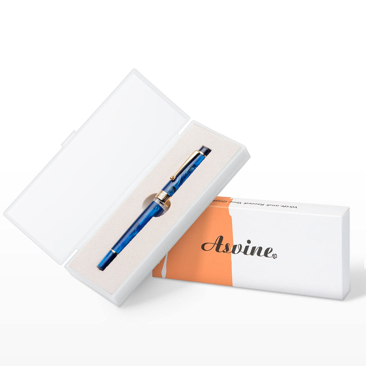 Asvine P20 Piston Fountain Pen Galaxy Blue Resin, Iridium Extra Fine Nib Gold Trim Smooth Writer