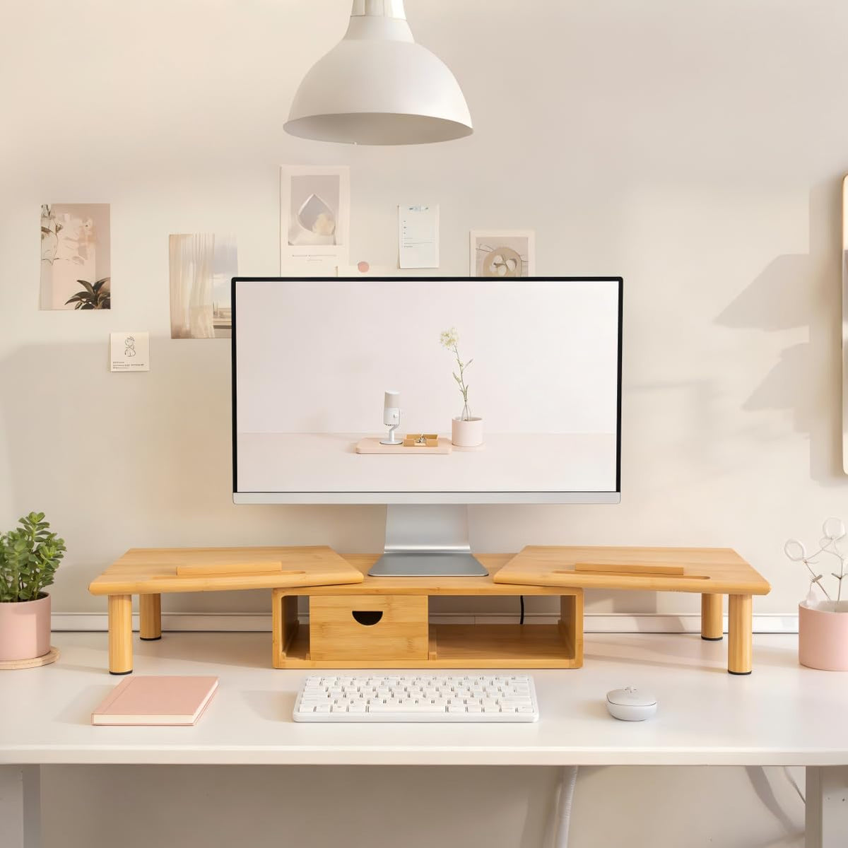ROCDEER Dual Monitor Stand Riser with Drawer for Desk Laptop