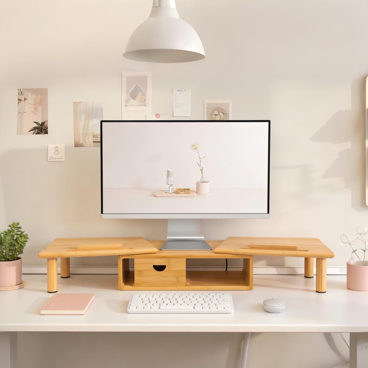 ROCDEER Dual Monitor Stand Riser with Drawer for Desk Laptop