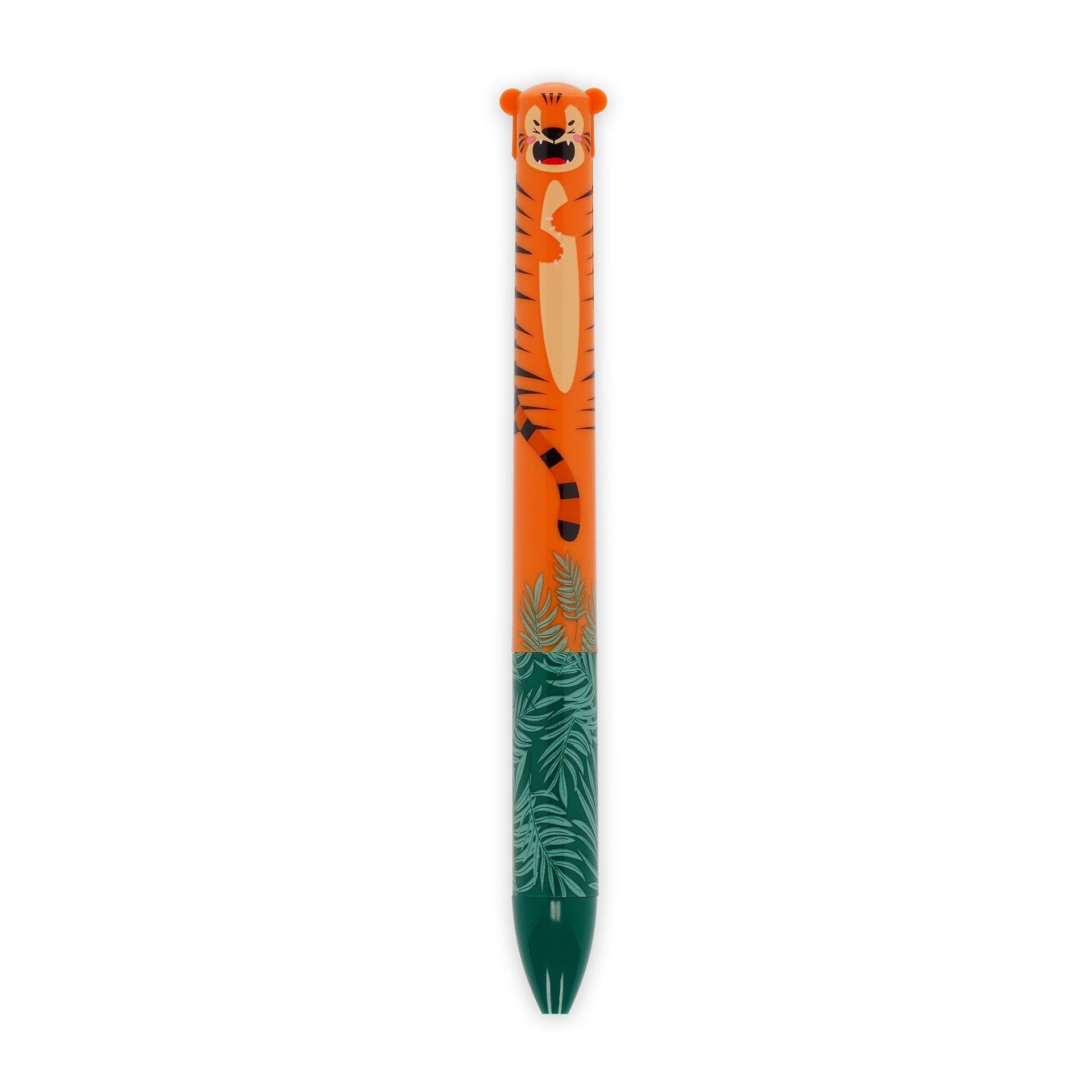 Legami Two Tone Click & Clack Pen, Blue and Orange Ink, Ideal for School, Office, Cute Tiger Pen