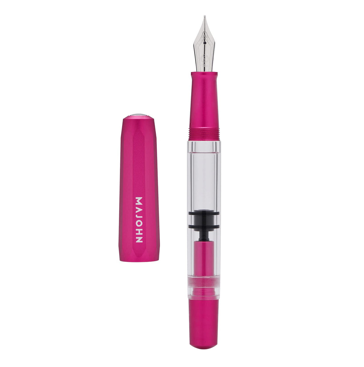 Majohn T1 Piston Fountain Pen Fine, Red Aluminium Clear Acrylic Large Ink Capacity Writing Pen Box