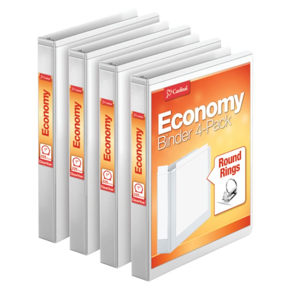 Cardinal Economy 3 Ring Binder, 1 Inch, Presentation View, White, Holds 225 Sheets, Nonstick, PVC