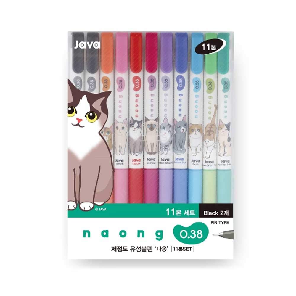 JAVA Naong 10 Color 0.38mm Ball Point Pen Office School Teacher 11 Pcs Black Color 2 Pcs