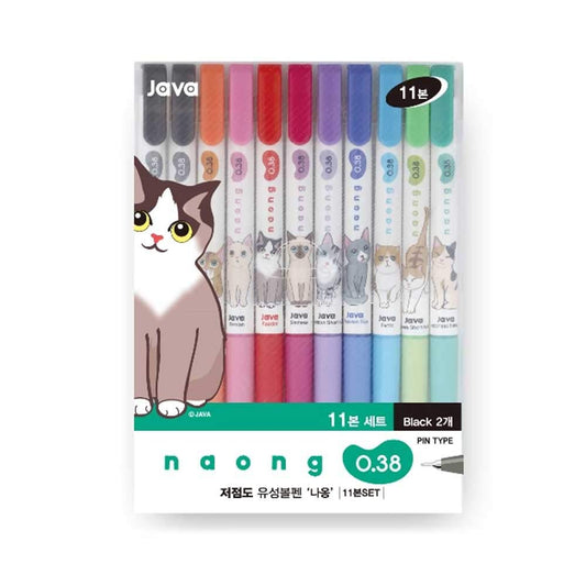 JAVA Naong 10 Color 0.38mm Ball Point Pen Office School Teacher 11 Pcs Black Color 2 Pcs