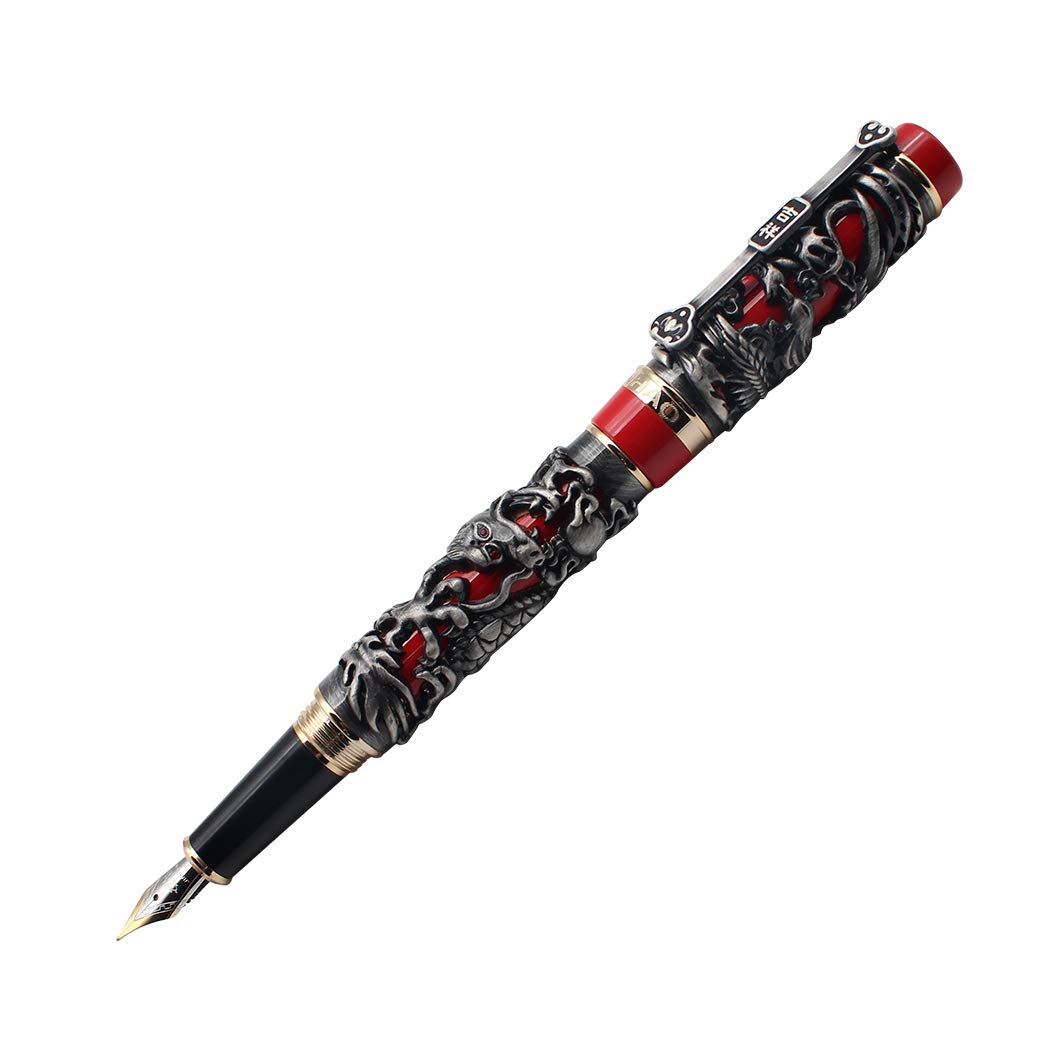 zoohot 3D Jinhao Dragon Fountain Pen Fine Nib Phoenix pattern Signature Calligraphy Business Pens