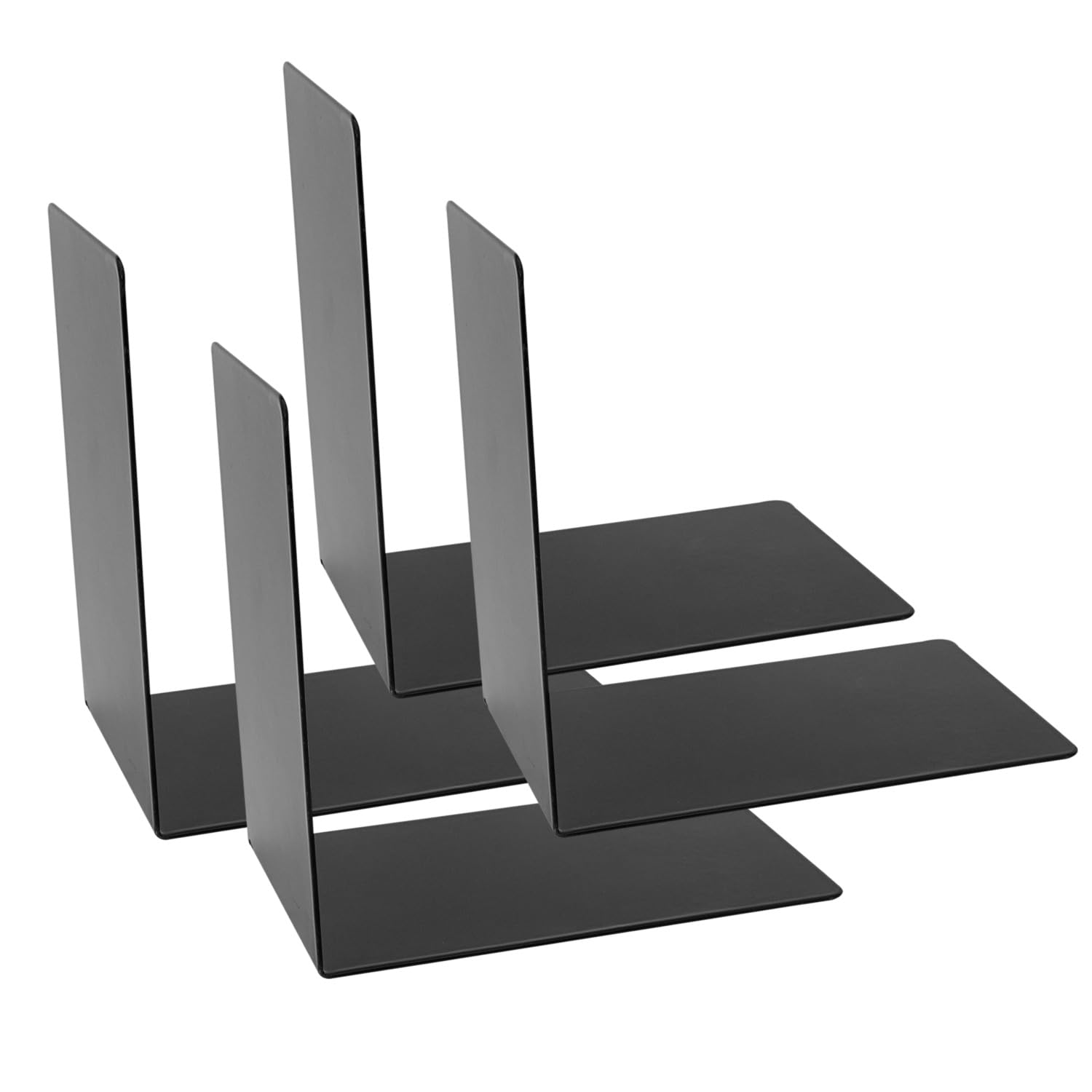 Idena 10843 Bookends Metal Black 4 Book Stands 14 x 14 x 8.5 cm Book Holder for Bookshelves