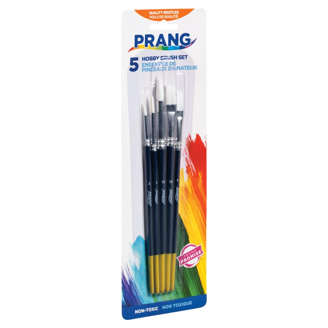 Prang Hobby Paint Brush Set, Assorted Sizes, 5 Brushes/Set, Pack of 6 Sets, 30 Brushes Total