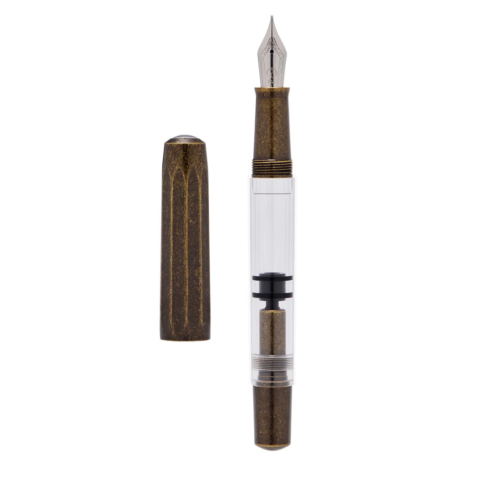 Majohn T1 Piston Fountain Pen Fine, Vintage Brass Transparent Acrylic Large Ink Capacity Writing