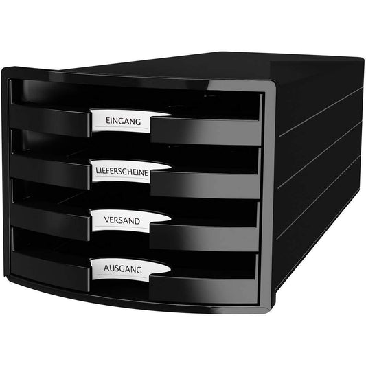 Han Impuls Drawer Box DIN A4/C4 4 Open Drawers Black