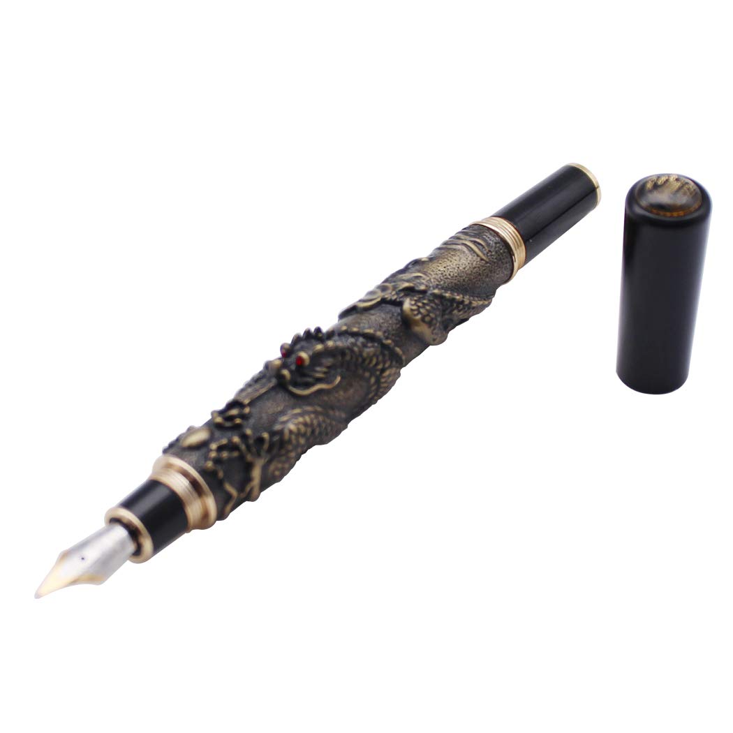 Gullor Luxury Fountain Pen Jinhao Chinese Dragon/Loong Bronze Basso-relievo Medium Nib