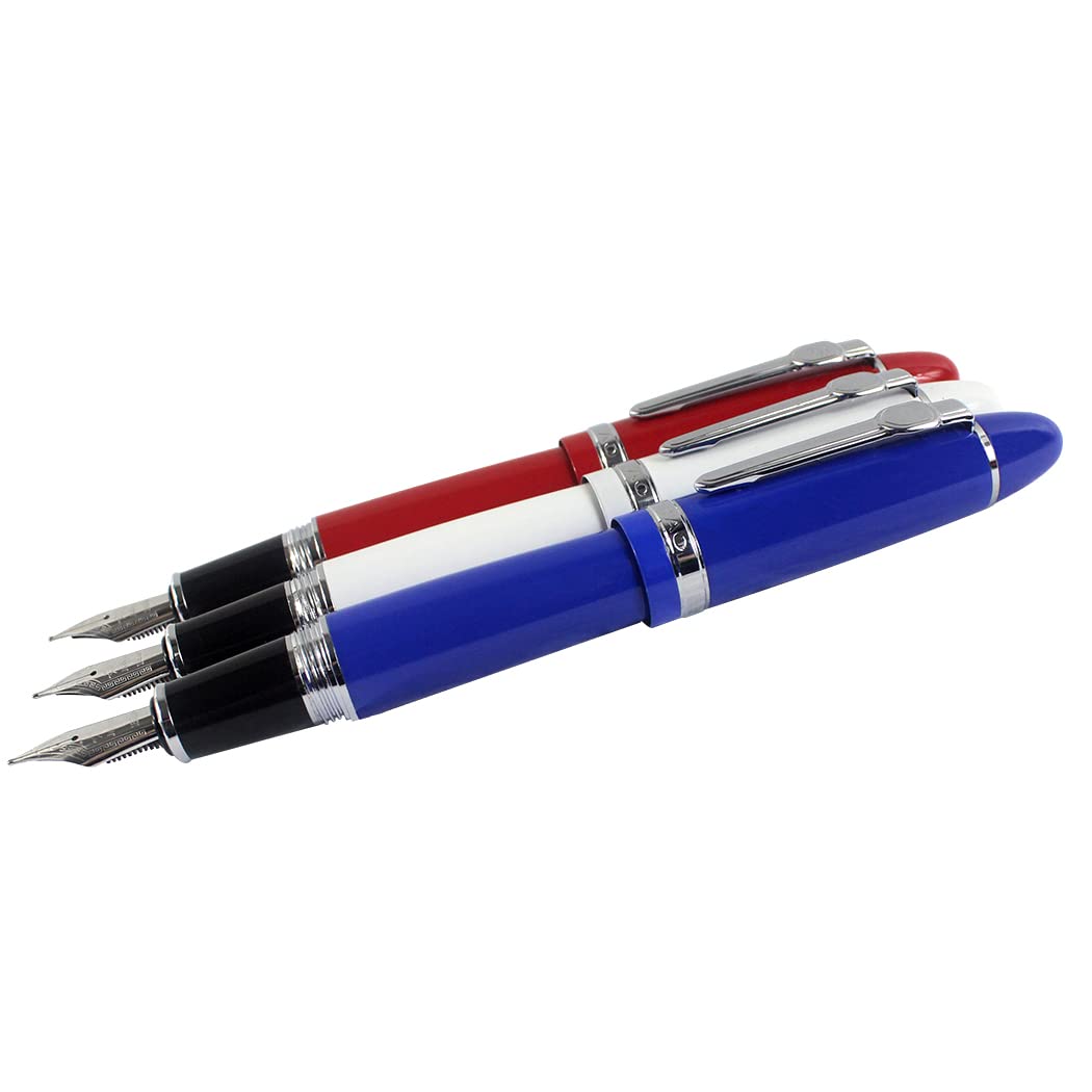 zoohot Jinhao 159 Fountain Pen Heavy Big Pen 3 Pieces in 3 Colors (Red, White, Blue)