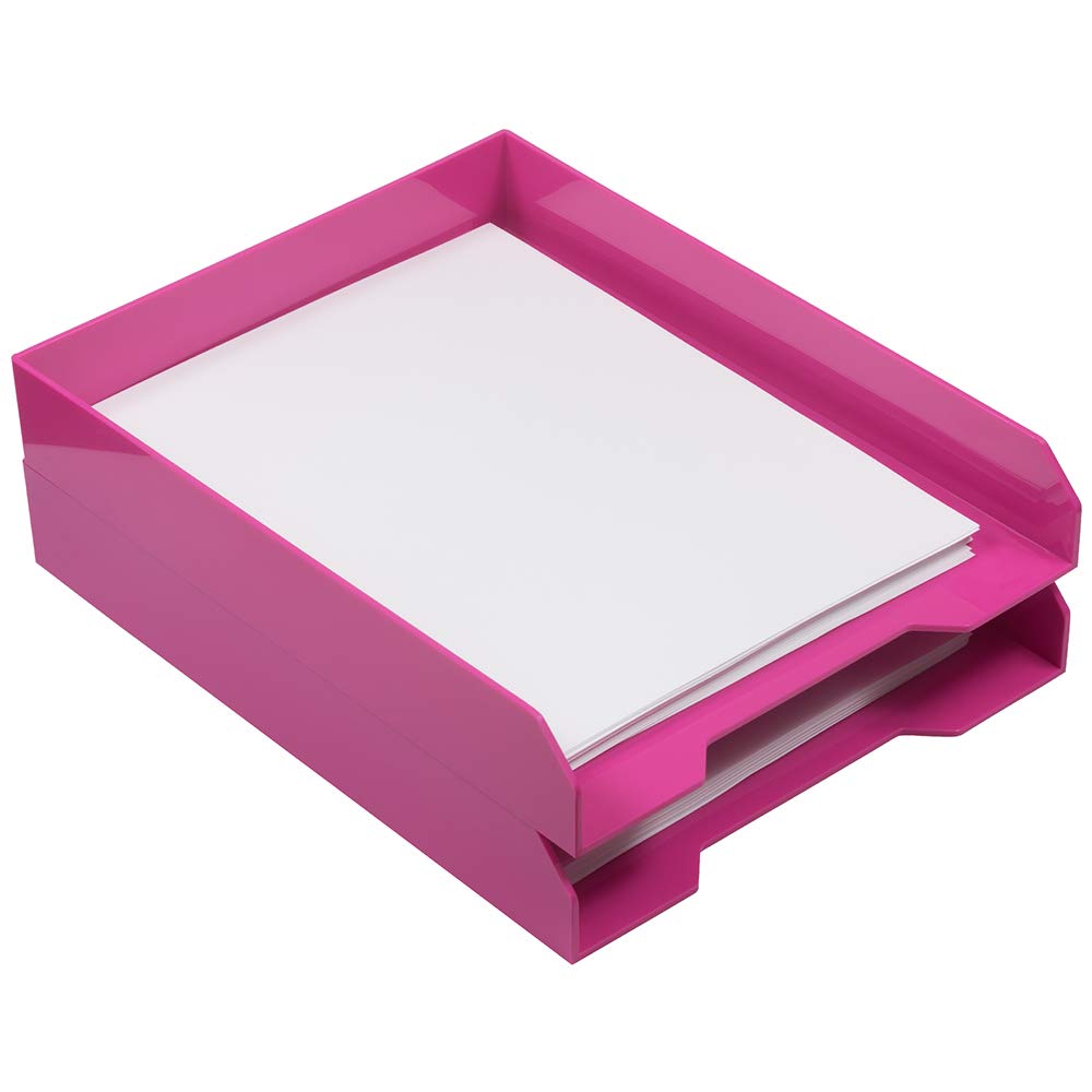 JAM PAPER Stackable Paper Trays - Pink - Desktop Document, Letter, & File Organizer Tray - Sold