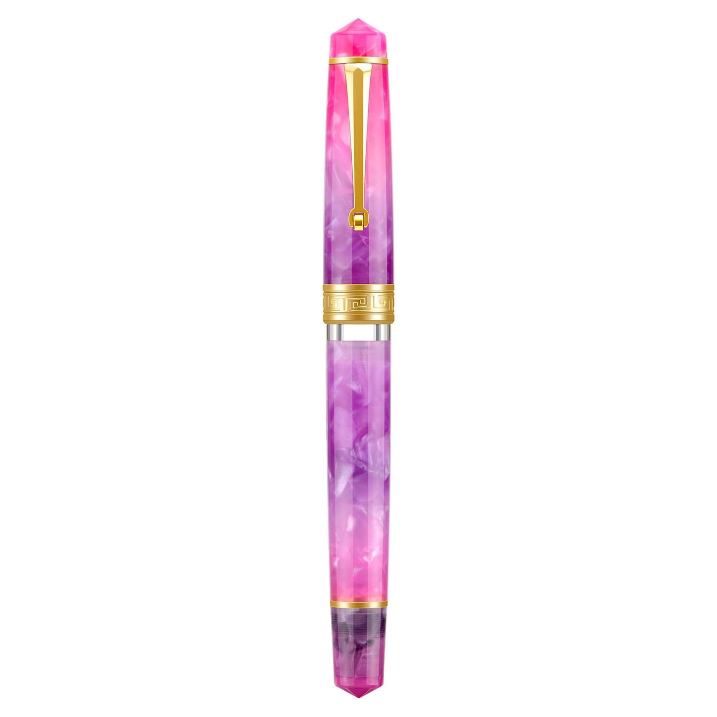 Asvine P20 Piston Fountain Pen Gradual Purple Resin, Iridium Medium Nib Gold Trim Smooth Writer