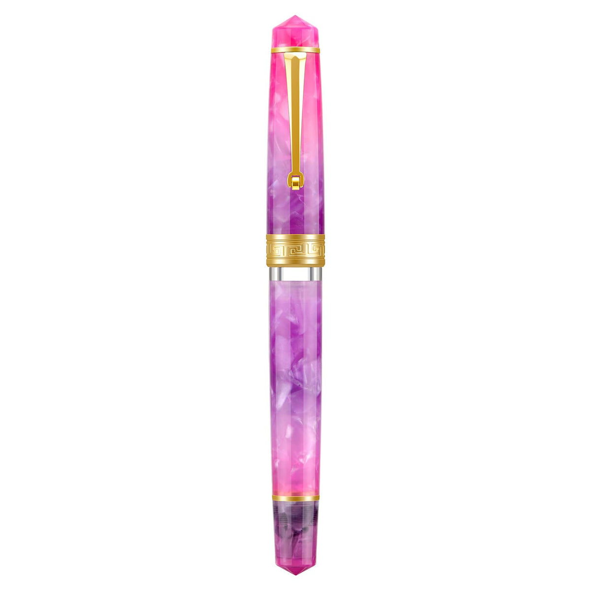Asvine P20 Piston Fountain Pen Gradual Purple Resin, Iridium Medium Nib Gold Trim Smooth Writer
