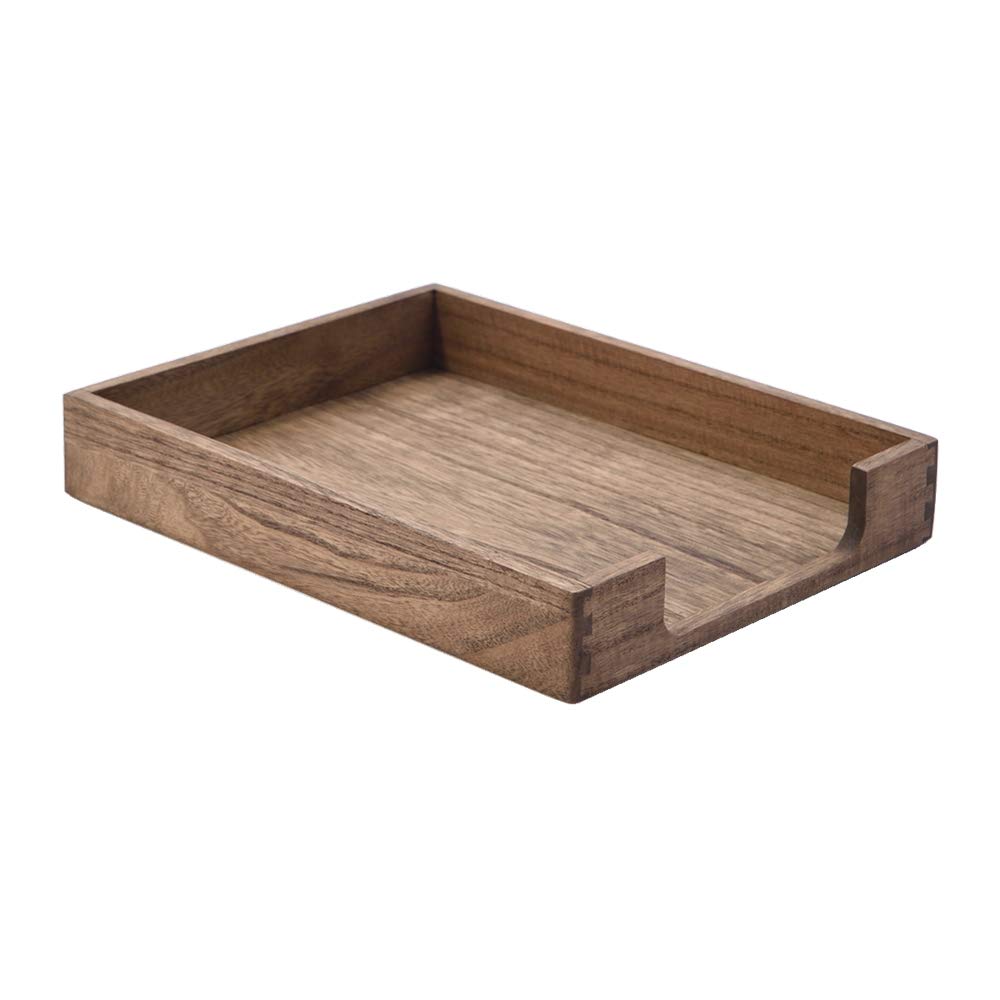 KIRIGEN Wooden Letter Tray, Single-Tier Paper Organizer for Desk, Brown TP