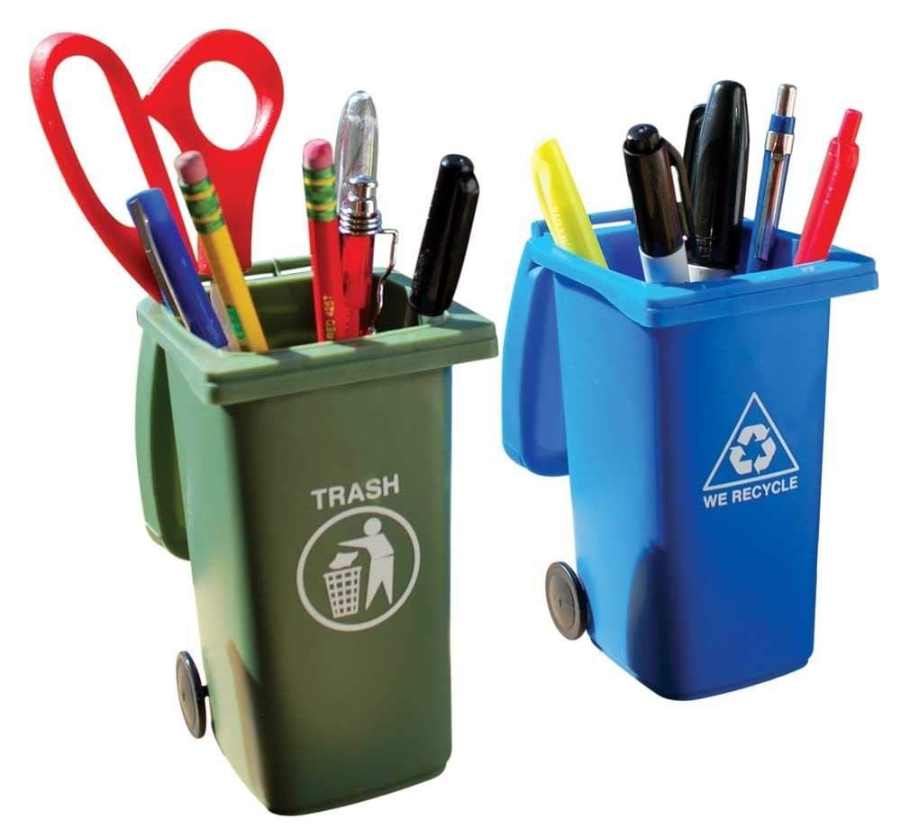BigMouth Inc Desk Pen Holder - Mini Trash & Recycle Can Pencil Holder Set - Novelty Pen Organizer