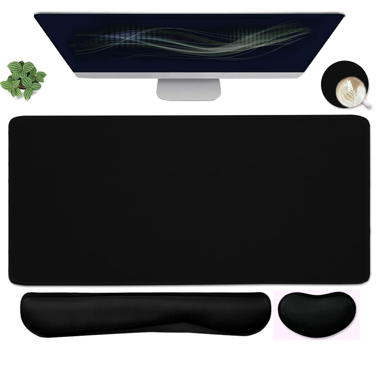 Large Mouse Pad and Keyboard Wrist Rest, Desk Pad for Keyboard and Mouse, 4-in-1 Large Gaming Mouse