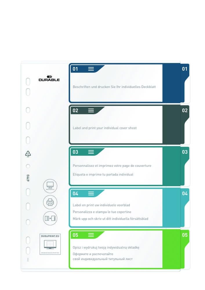Durable Index Set 1-5 A4+, Portrait, Multicoloured Tabs, Made from PP