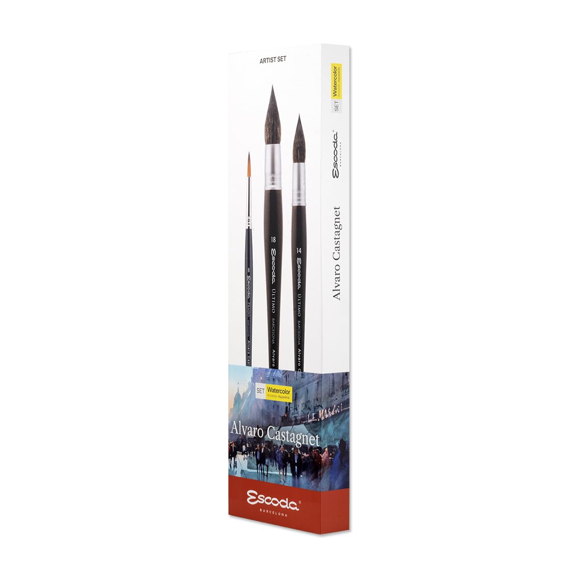 Escoda | Watercolour | Artist Set Alvaro Castagnet 2 | Size 14/18 | 3 Brushes | Synthetic Tame +