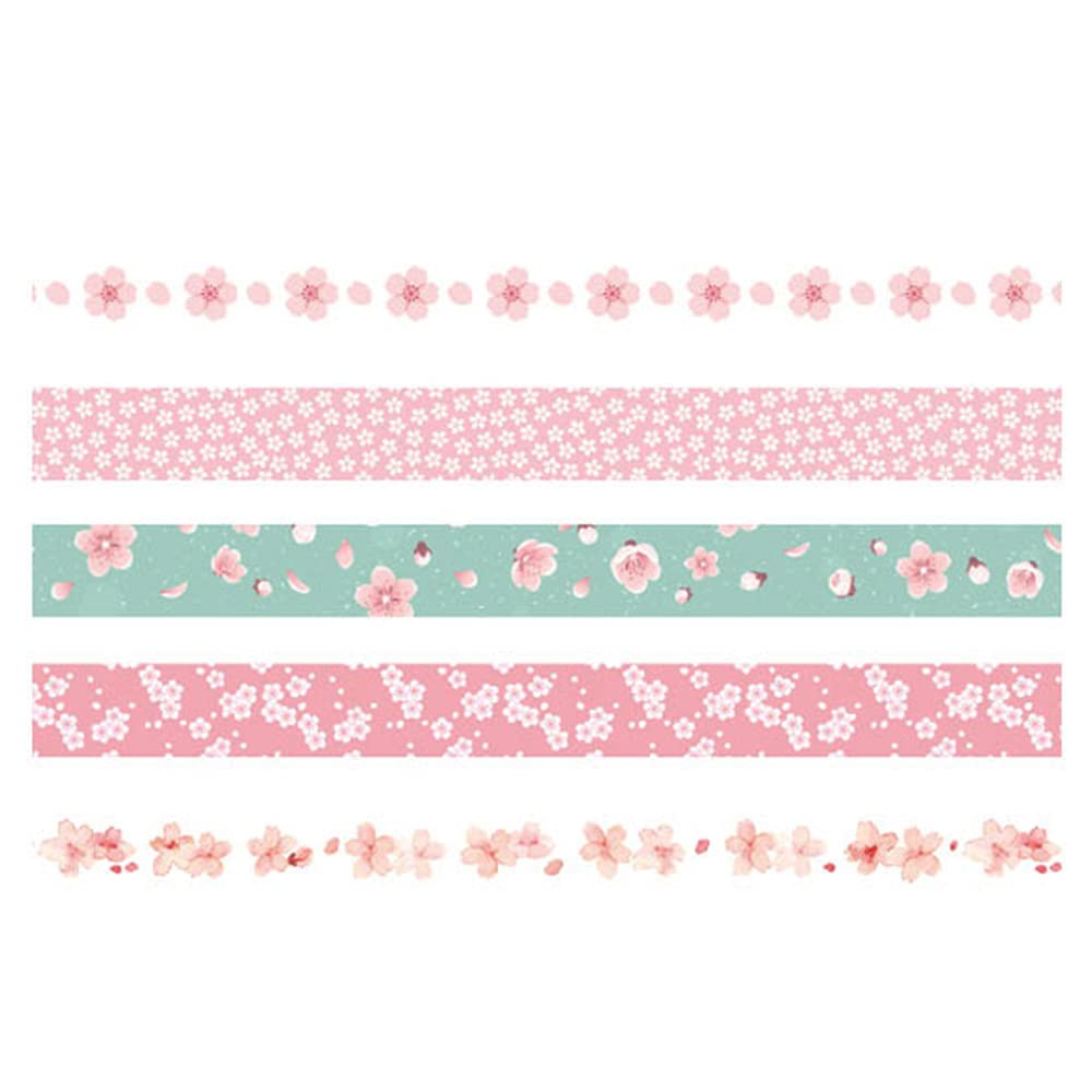 YUBX 5 Rolls Pink Washi Tape Set Cherry Blooms Creative Basic Skinny Decorative Tapes for Arts, DIY