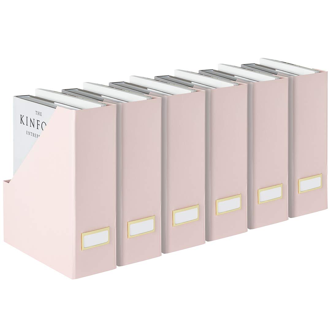 BLU MONACO | Cardboard Magazine File Holder Set of 6 Pink | Vertical Magazine File Holder with Gold