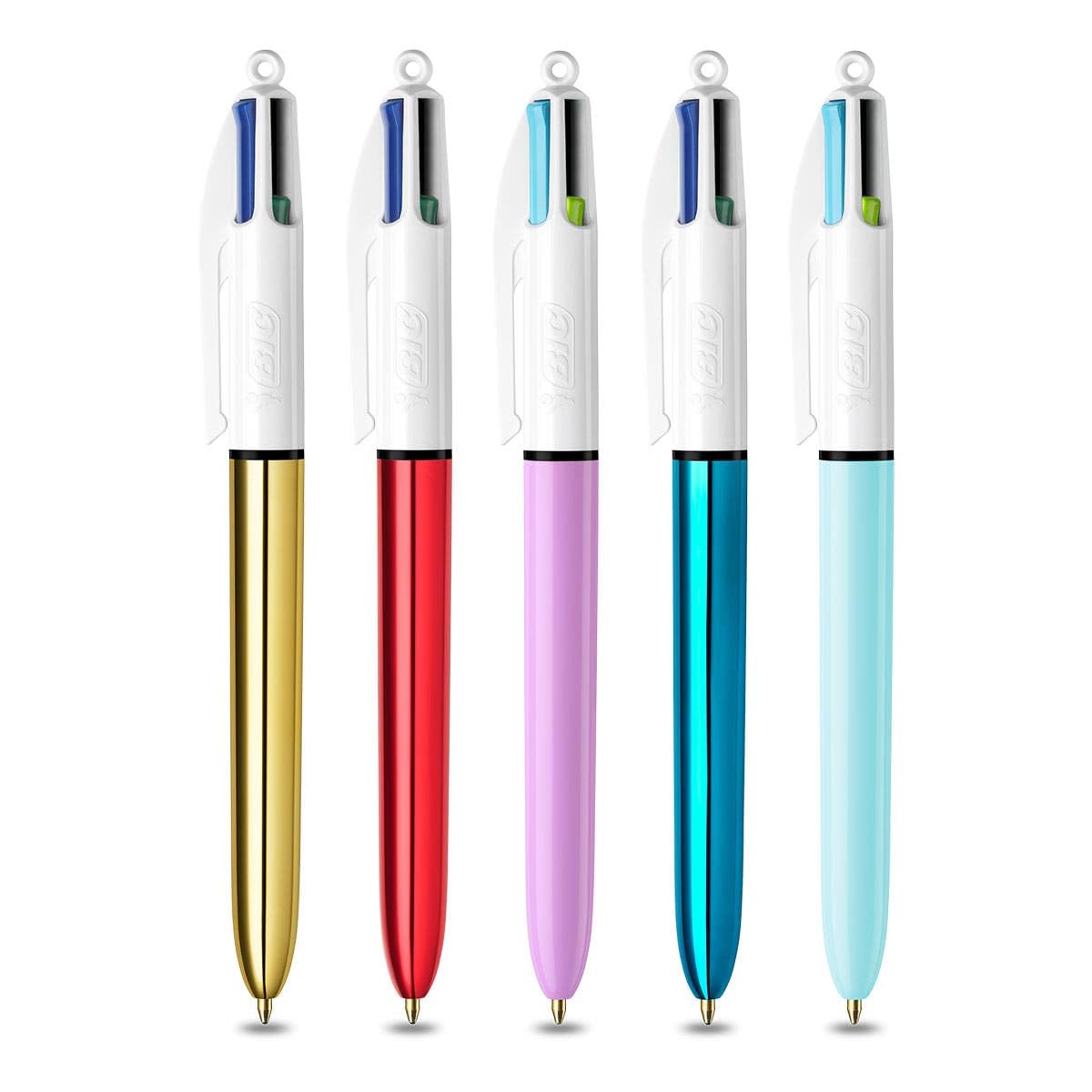 Bic 4 Colours Pens In A Special Metal Tin of 5 Pens, Includes mix of Shine and Bright Barrel