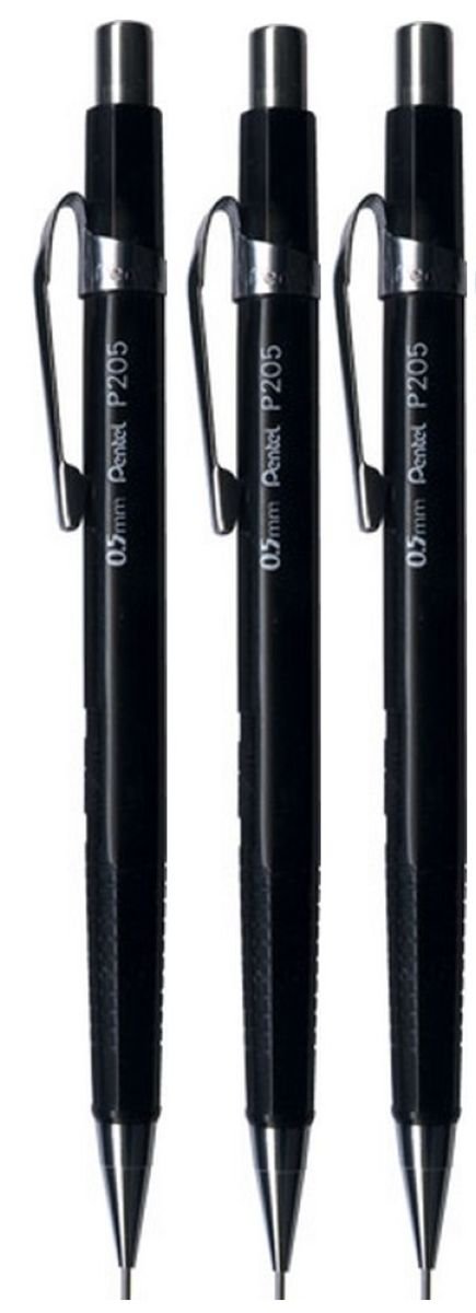 Pentel 0.5mm (P205-A) Black P200 Series Automatic Mechanical Drafting Pencil Refillable Lead Eraser