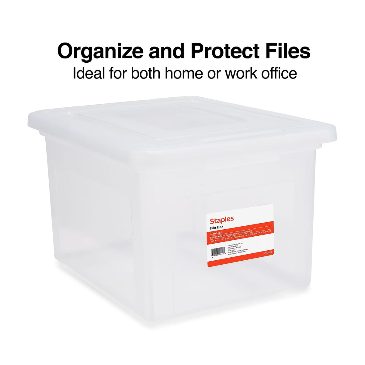 STAPLES Plastic File Box with Snap Lid, Letter/Legal Size, Clear, 4/Carton