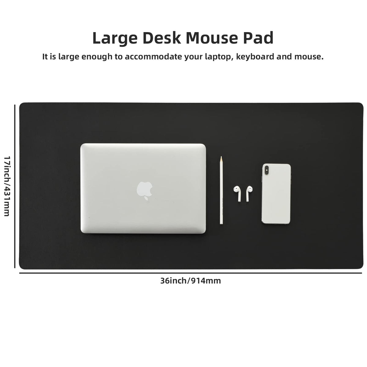 Leather Desk Pad,Wolaile 36x17 inch Large Mouse Pad,Waterproof Non-Slip Writing Desk