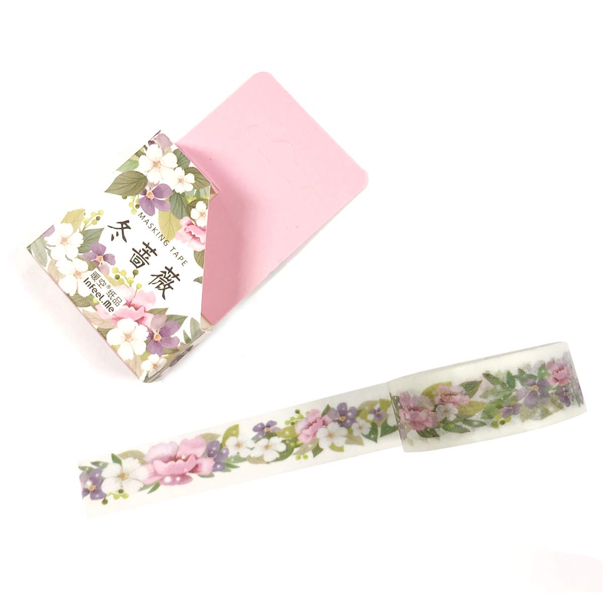 Wrapables Flowers and Greens Washi Masking Tape, 15mm x 7m Petunias