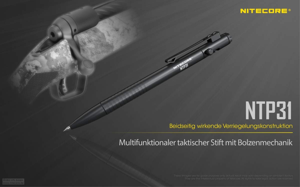 Nitecore NTP31 Bolt Action Tactical Pen, Black, 6952506494149 PEN-NITE-NTP31