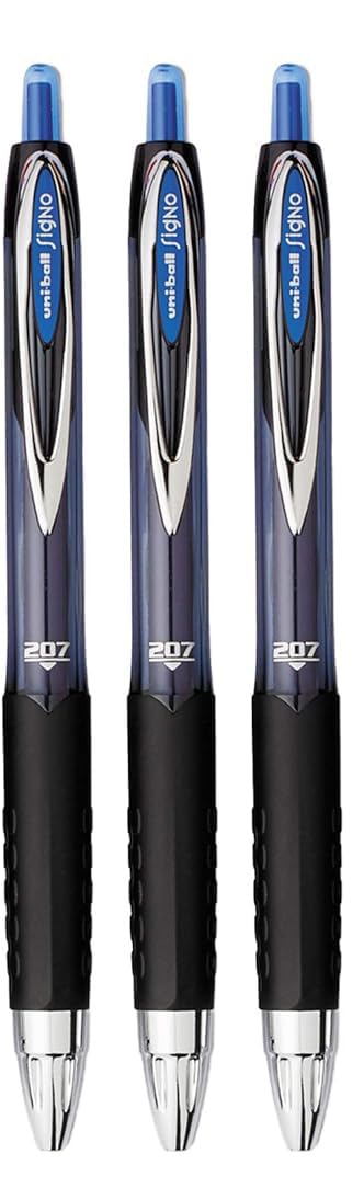 Advantage Gifts Signo 207 Roller Ball Retractable Gel Pens, Medium Point (0.7mm), Blue Ink, 3 Count,