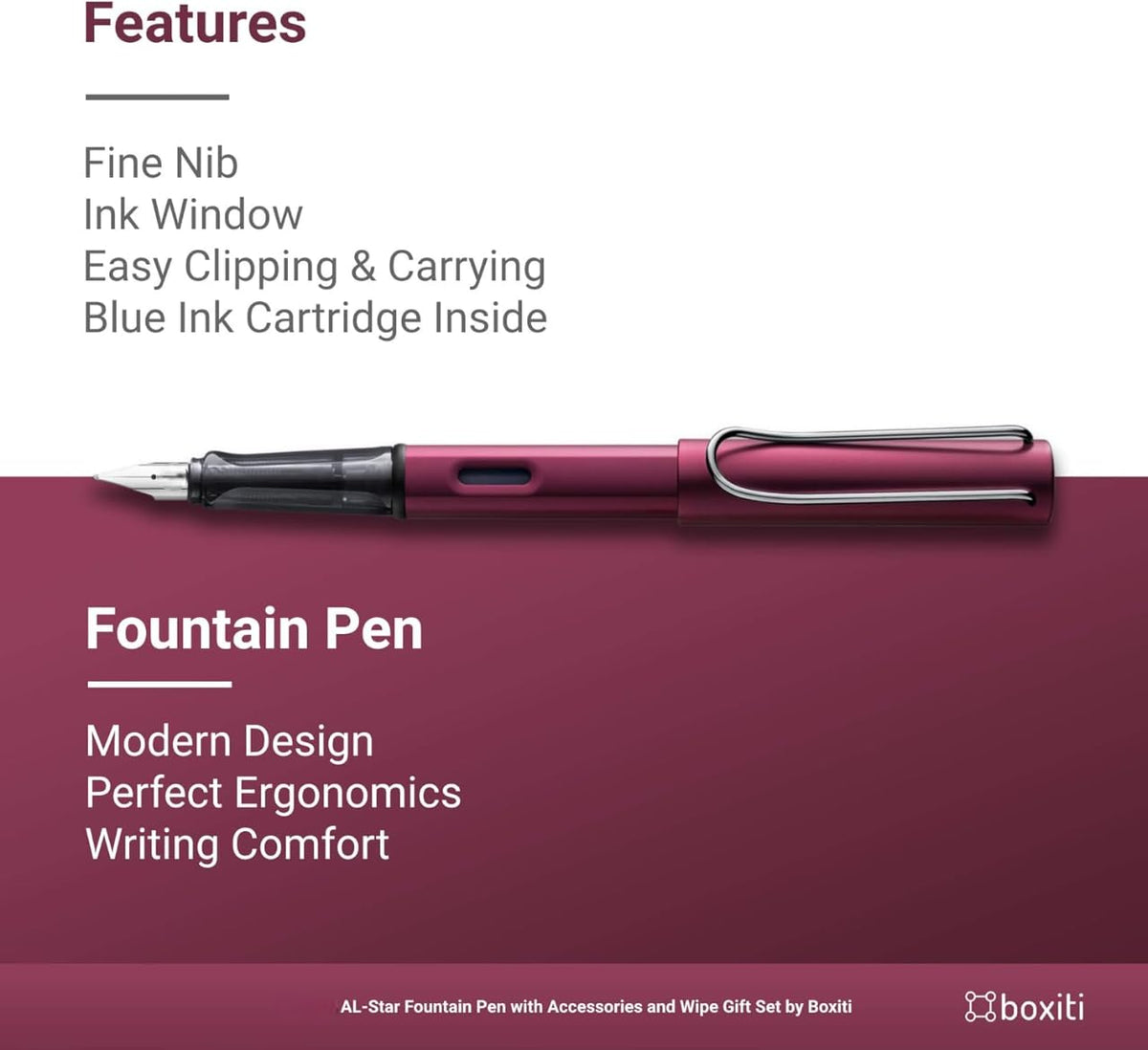 Fountain Pen Compatible with Lamy AL-Star | Black Purple | Fine Nib | 5 Black Ink Cartridges, Z28