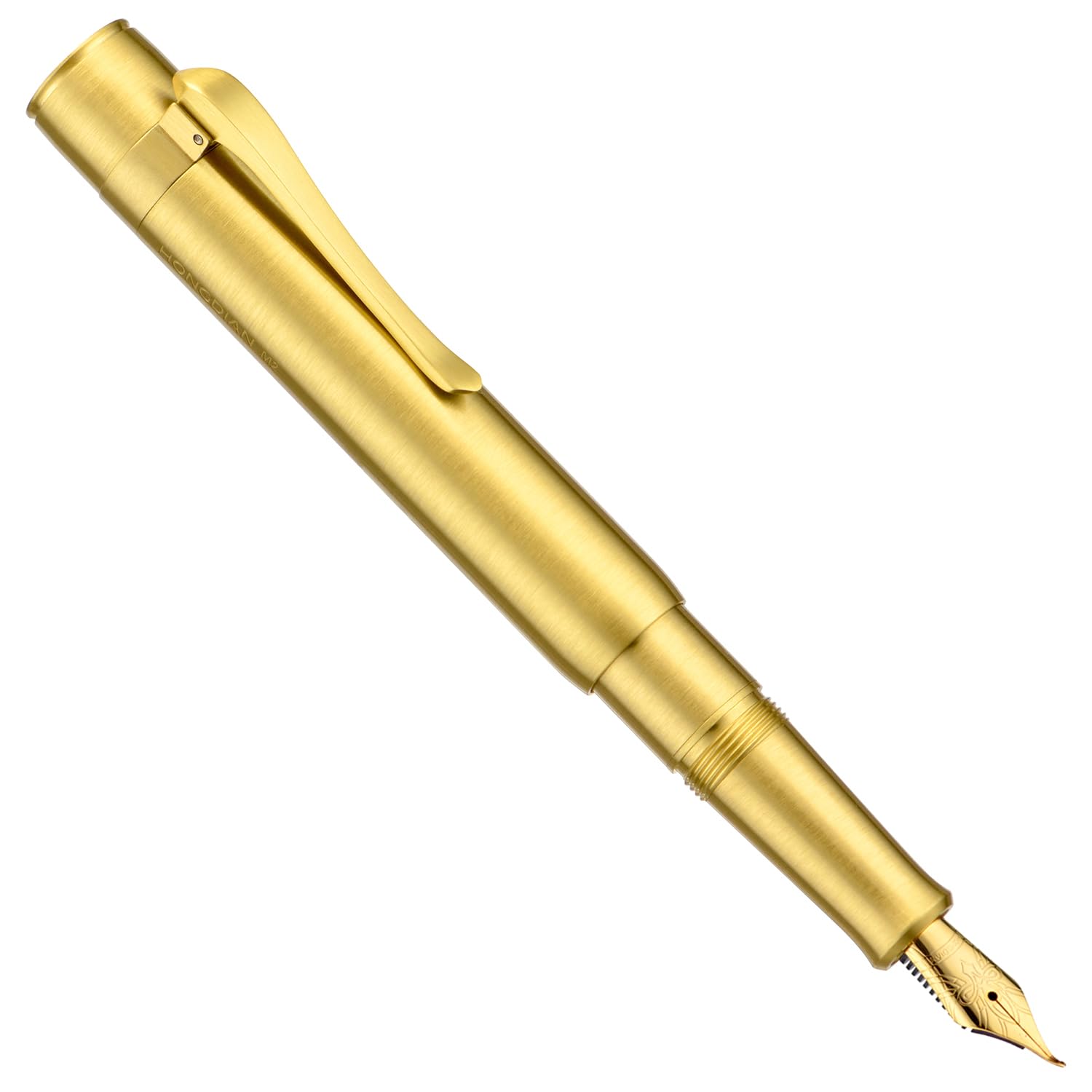 HONG DIAN M2 Mini Brass Fountain Pen with Bent Nib, Sleek Shape Short Pocket Travel Pen (Glossy