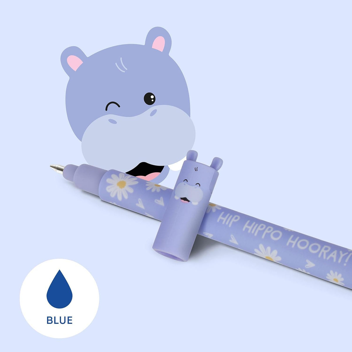 Effaceable Gel Pen - Lavender Blue Hippo, Hip Hippo Hooray! - Blue, 0.7mm by Legami