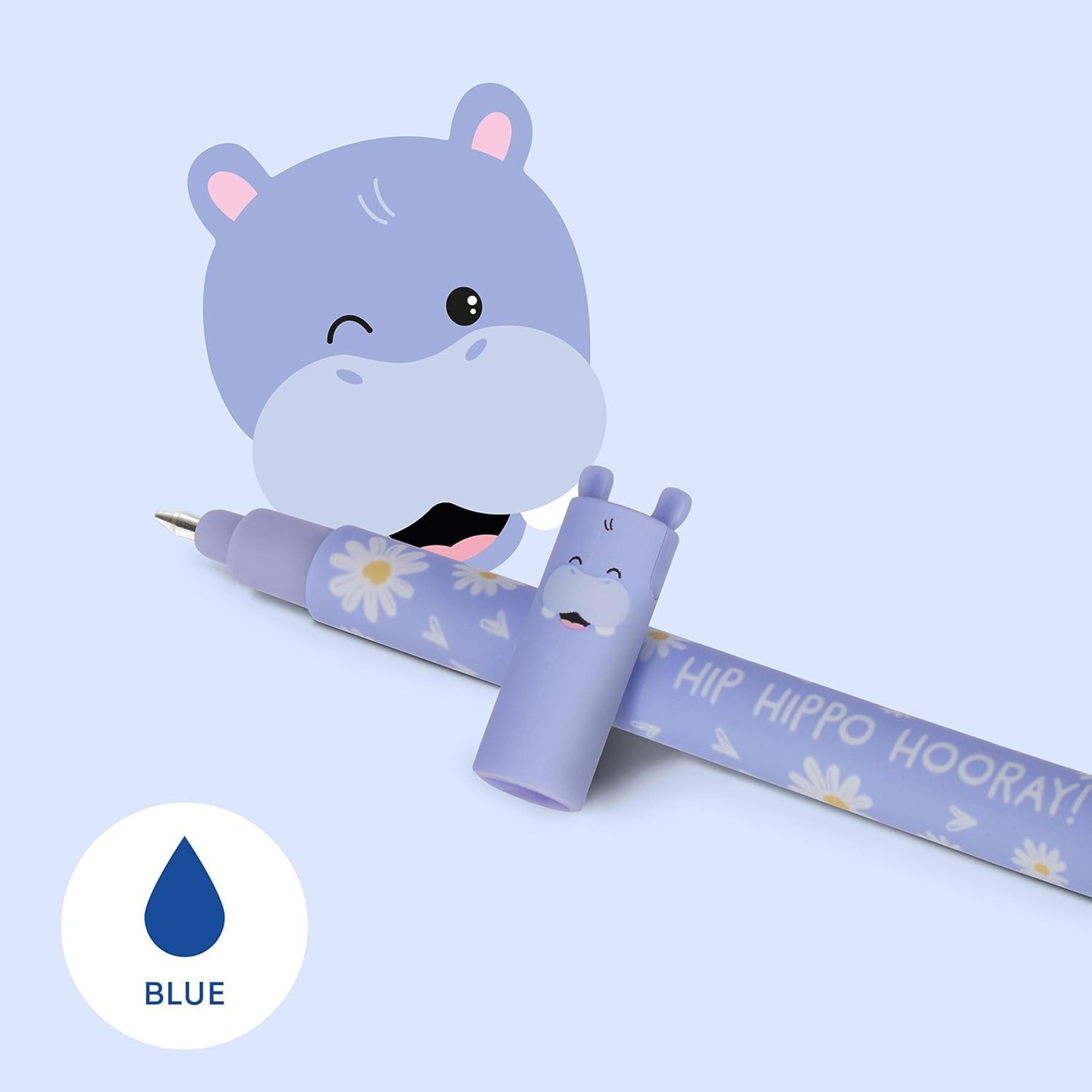 Effaceable Gel Pen - Lavender Blue Hippo, Hip Hippo Hooray! - Blue, 0.7mm by Legami