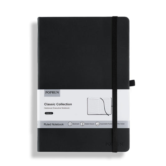 POPRUN A5 Notebook Lined, Hardcover Journal, 240 Pages, 5.5" x 8.3", Black