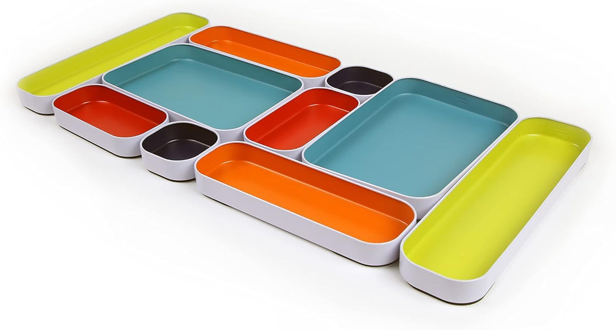 Three by Three Seattle Metal Drawer Organizer Tray Set, 10-Pc (Assorted)