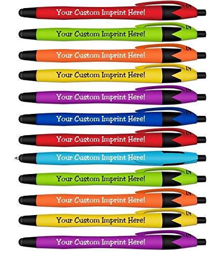 Rubberized Soft Touch Personalized Ink Pens with Stylus - Click action - Custom - Black writing
