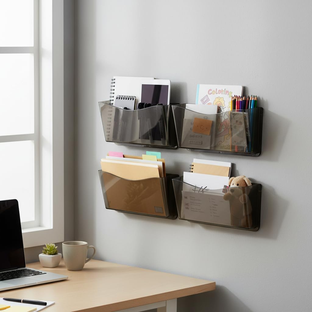 Azar Displays 250025-SMK Clear Plastic Wall Mount File Holder with Hanging Hardware, Smoke Colored