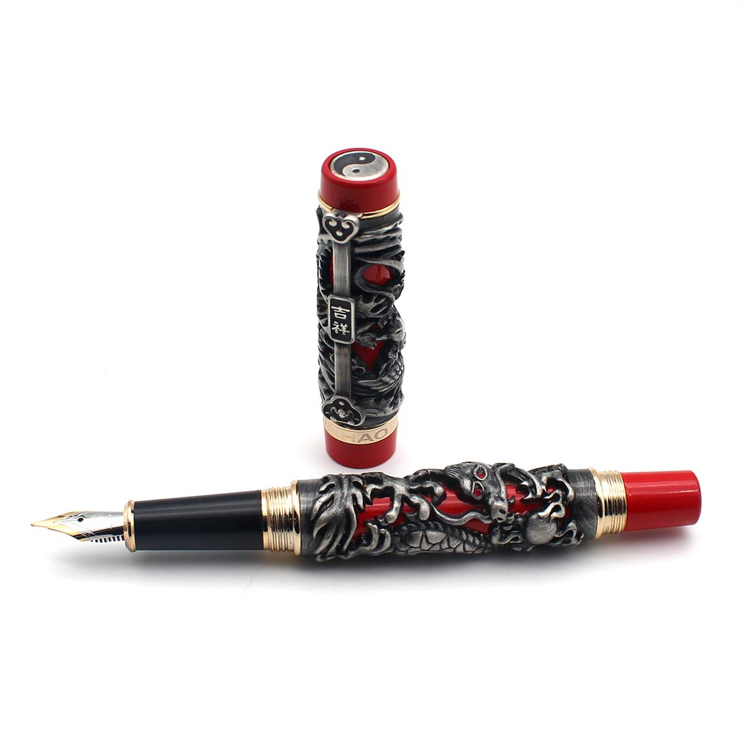 zoohot 3D Jinhao Dragon Fountain Pen Fine Nib Phoenix pattern Signature Calligraphy Business Pens