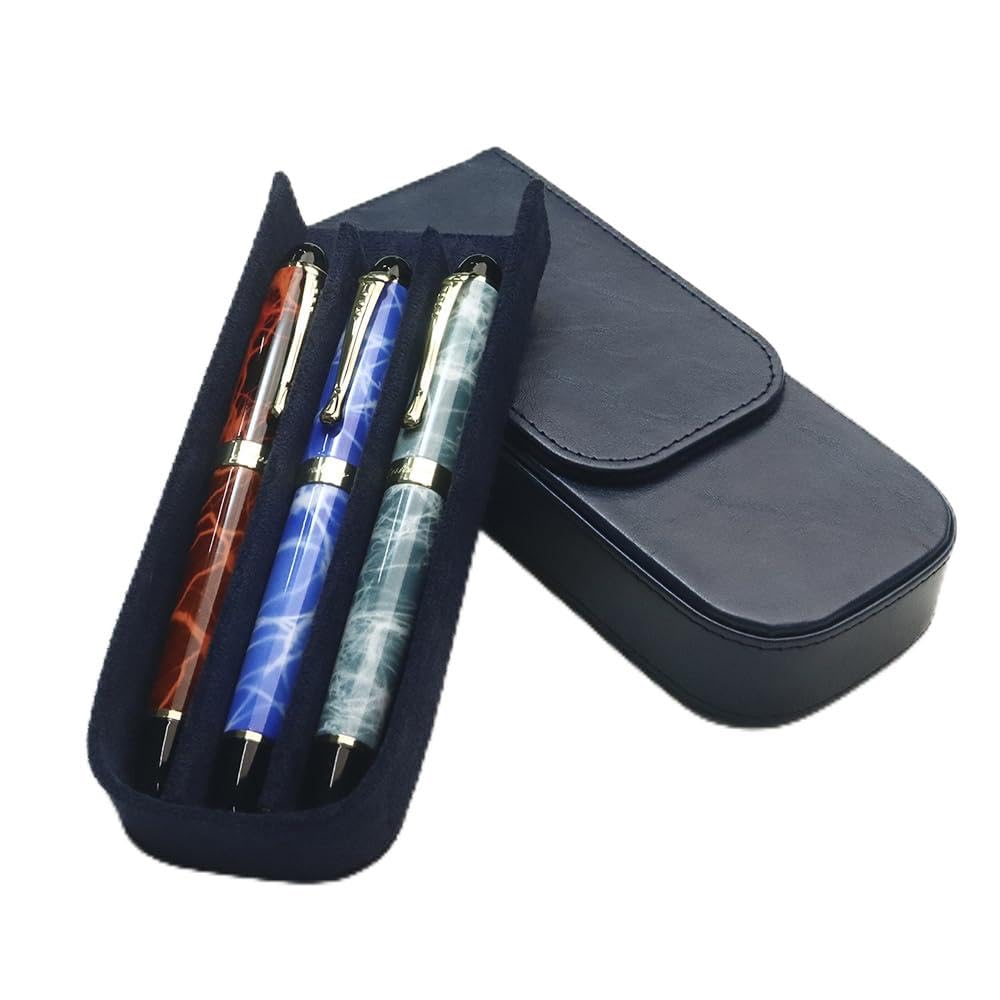 MIVLXLX 3 Slot Fountain Pen Case, Handmade Magnetic,Christmas Gift (blue)