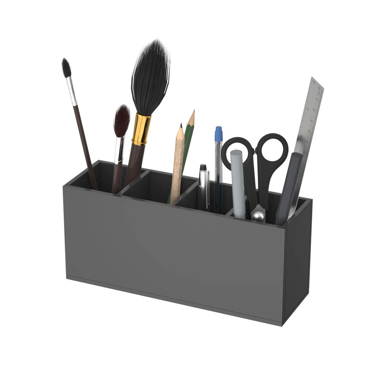 NIUBEE Acrylic Pen Holder 4 Compartments, Black Pencil Organizer Cup for Countertop Desk Accessory