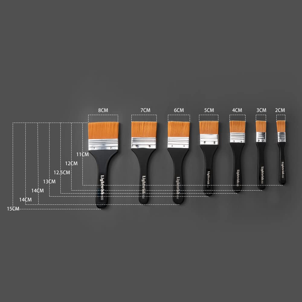 LIGHTWISH Set of 7 Flat Paint Brushes for Applying Gesso, Acrylic Paint, Oil Paint, Watercolor
