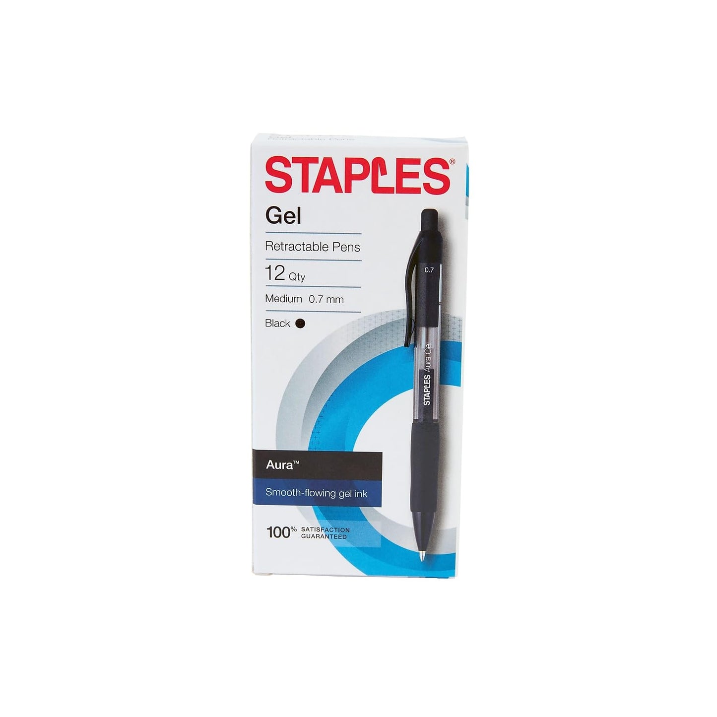 Staples Aura Retractable Gel Pens, Medium 0.7mm, Black Ink, 36-Pack