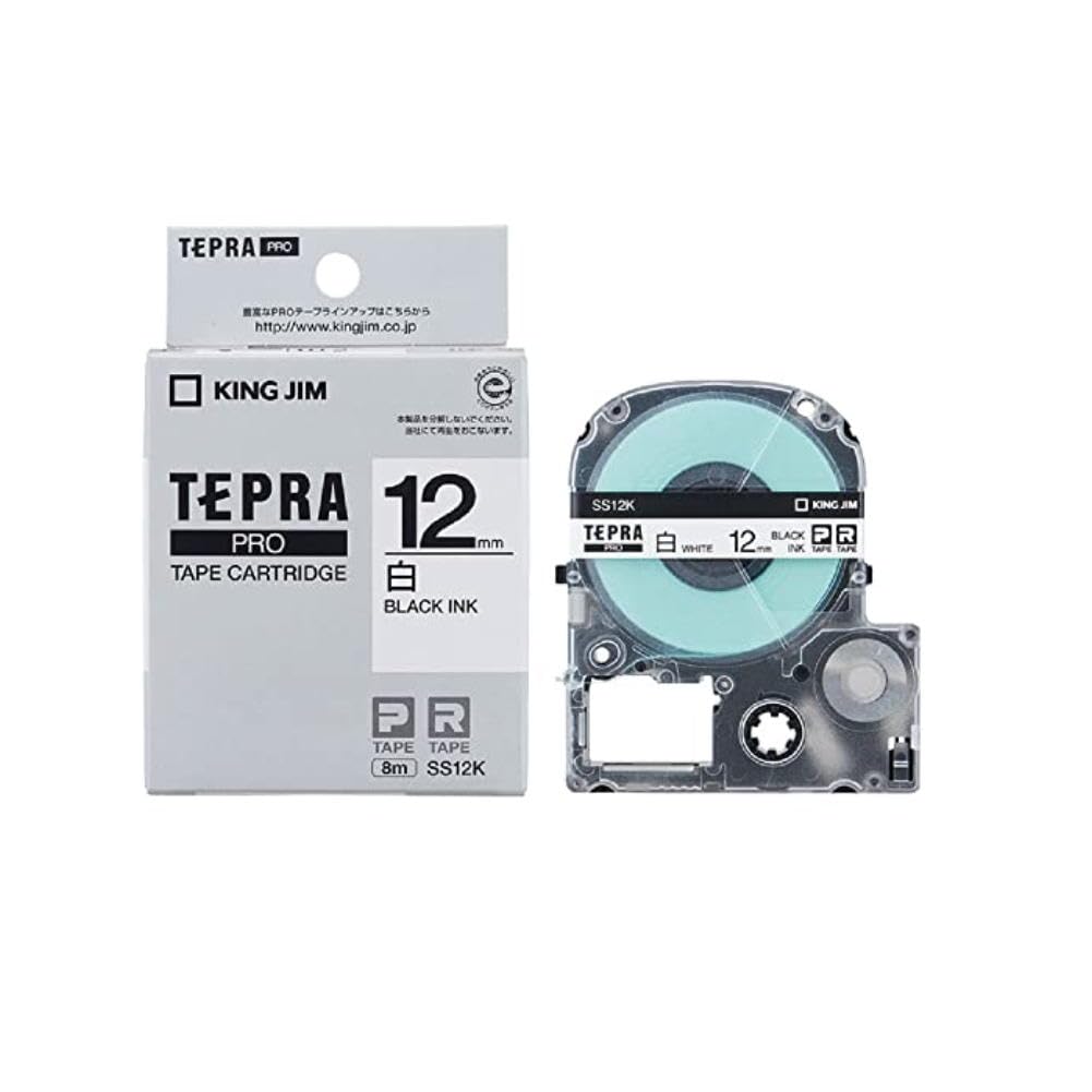 King Jim SS12K Tepra PRO Tape Cartridge, 1 Piece, 0.5 inches (12 mm), White Label/Black Letter