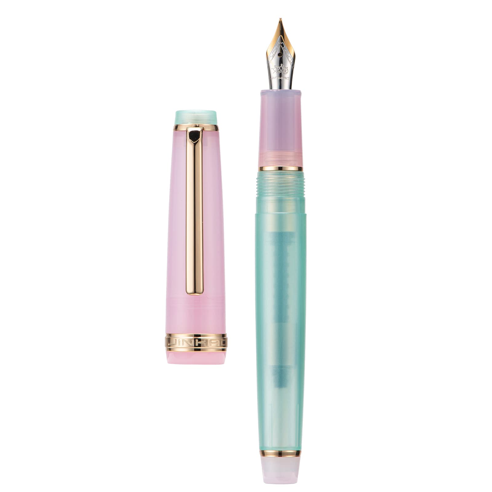 3 Jinhao 82 Fountain Pen Transparent Mixed Macaron Color Acrylic Medium Point Gold Trim with